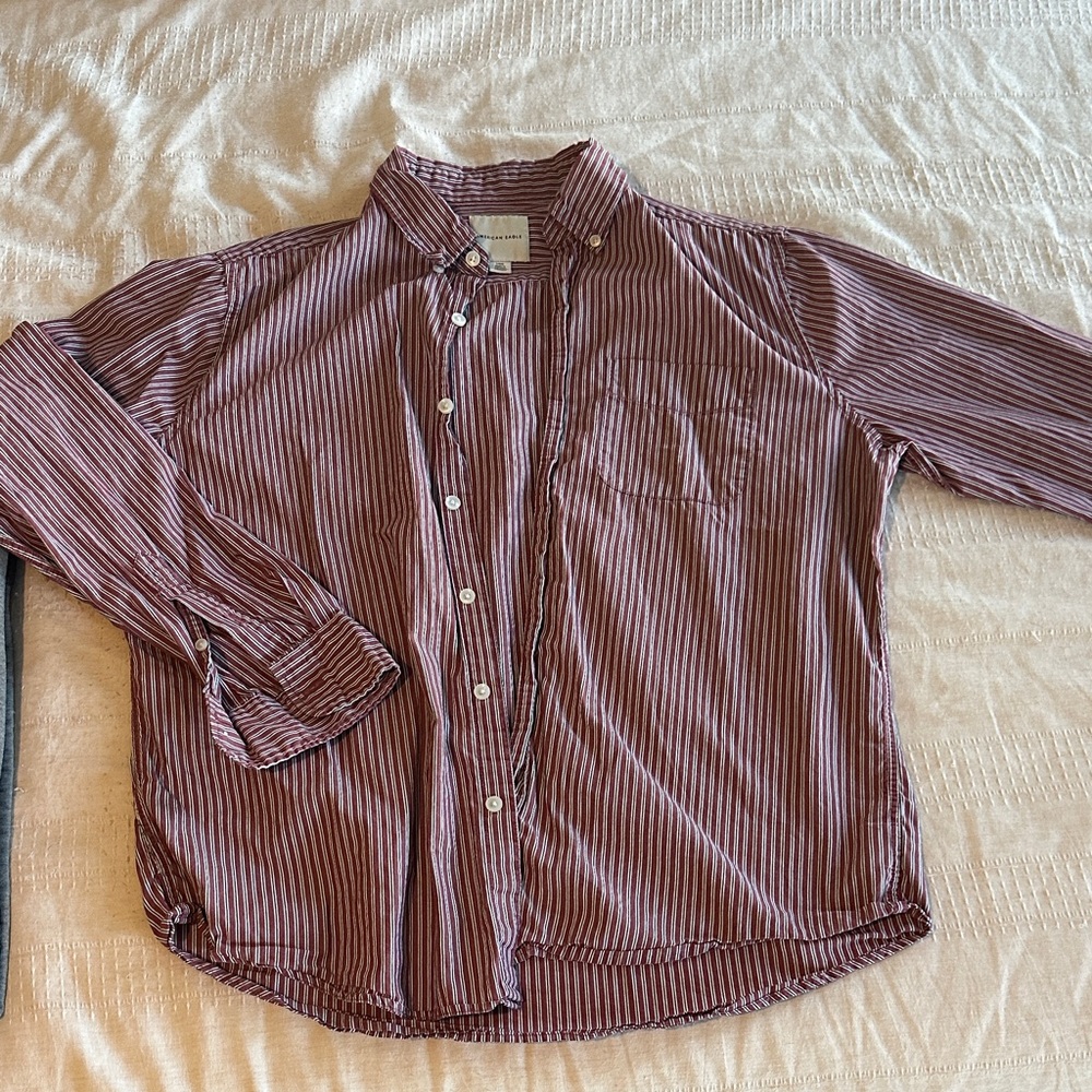 American Eagle Outfitters Burgundy Striped Casual Shirt